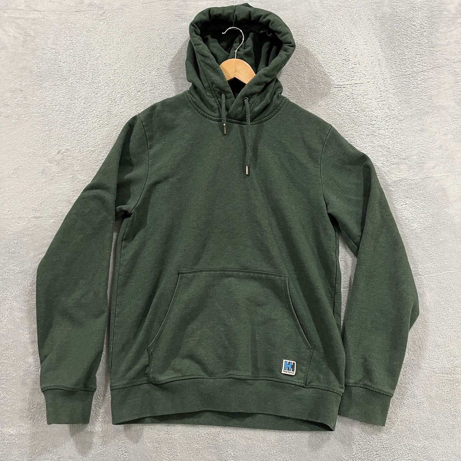 Helly Hansen Hoodie Mens Medium Slim Fit Pullover Green Y2k Long Sleeve Hood